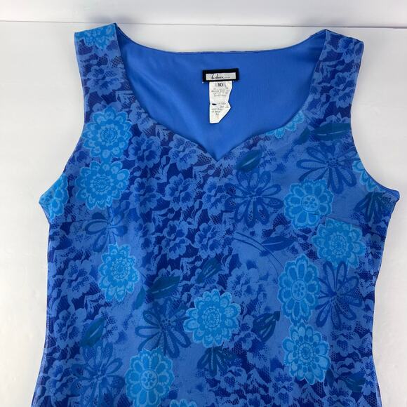 VTG Y2K 10 Asymmetrical Blue Floral High Low Midi Tank Dress 90s Fairy Whimsy - Picture 3 of 13